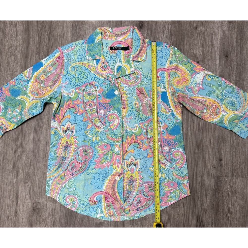 Lauren Ralph Lauren Paisley Womens Pajama Set Sz M Capri Button Up Cotton - Picture 7 of 13